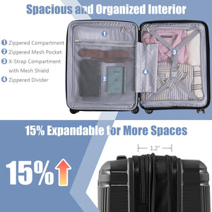 2-Piece Luggage Set 20 Inch Carry-on Suitcase and 14 Inch Cosmetic Case