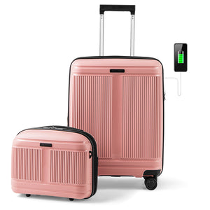 2-Piece Luggage Set 20 Inch Carry-on Suitcase and 14 Inch Cosmetic Case