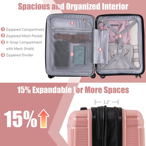 2-Piece Luggage Set 20 Inch Carry-on Suitcase and 14 Inch Cosmetic Case