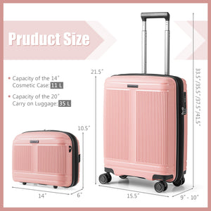 2-Piece Luggage Set 20 Inch Carry-on Suitcase and 14 Inch Cosmetic Case