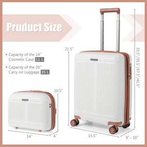 2-Piece Luggage Set 20 Inch Carry-on Suitcase and 14 Inch Cosmetic Case