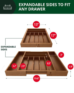 Silverware Drawer Organizer, Brown Bamboo (9 Slots)