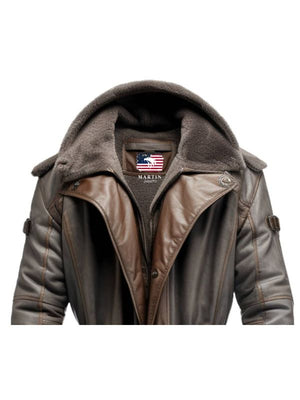 Men’s Dark Brown Leather Hooded Coat
