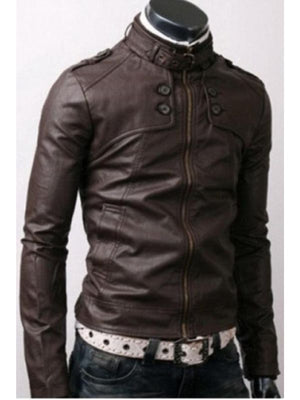 Slim Fit Button Pockets Rider Dark Brown Leather Jacket