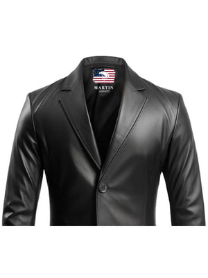 Men Black Leather Two Button Blazer – Leather Blazer for Men