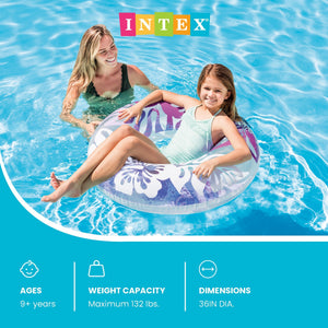 Intex 36 Inch Colorful Transparent Inflatable Swimming Pool Single Ring Float