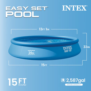 Intex Easy Set 15ft x 33in Inflatable Kid Family Swimming Pool with Filter Pump