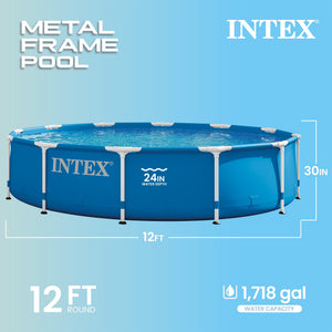 Intex 12' x 30" Metal Frame Swimming Pool w/ Filter Pump & Pool Maintenance Kit