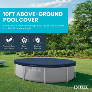 Intex 10 Foot Round Easy Set Outdoor Backyard Swimming Pool Cover, Blue