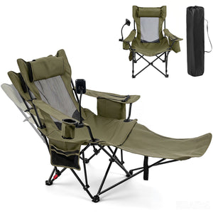 Reclining Camping Chair with Adjustable Backrest & Footrest