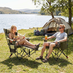 Reclining Camping Chair with Adjustable Backrest & Footrest
