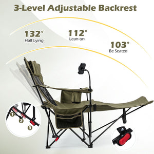 Reclining Camping Chair with Adjustable Backrest & Footrest