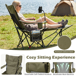 Reclining Camping Chair with Adjustable Backrest & Footrest