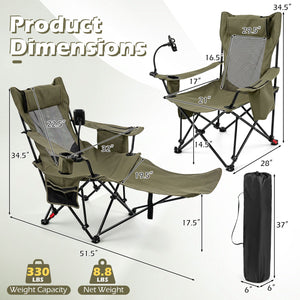 Reclining Camping Chair with Adjustable Backrest & Footrest
