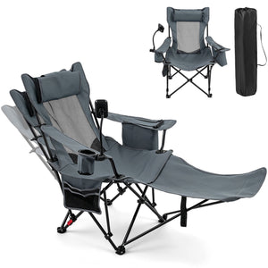 Reclining Camping Chair with Adjustable Backrest & Footrest