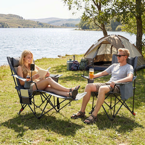 Reclining Camping Chair with Adjustable Backrest & Footrest