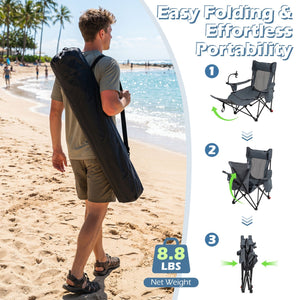 Reclining Camping Chair with Adjustable Backrest & Footrest
