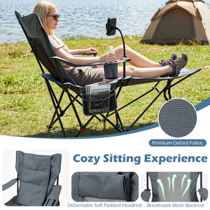 Reclining Camping Chair with Adjustable Backrest & Footrest