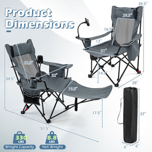 Reclining Camping Chair with Adjustable Backrest & Footrest