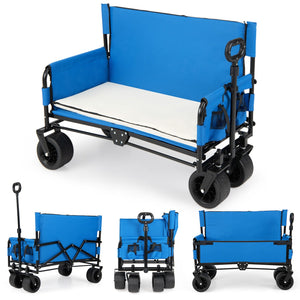 2-in-1 Collapsible Wagon Bench Seat with Adjustable Handle