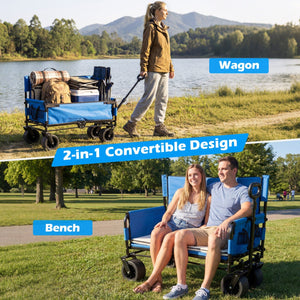 2-in-1 Collapsible Wagon Bench Seat with Adjustable Handle