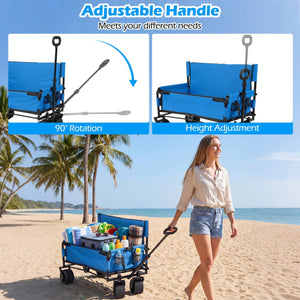 2-in-1 Collapsible Wagon Bench Seat with Adjustable Handle