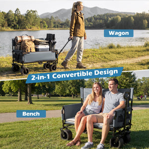 2-in-1 Collapsible Wagon Bench Seat with Adjustable Handle