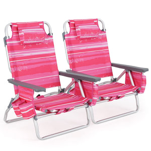 2 Pieces Folding Backpack Beach Chair with Pillow-Pink