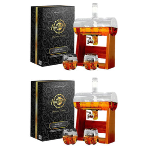 NutriChef Home Bar Glass Barrel Whiskey Carafe Alcohol Decanter Set (2 Pack)