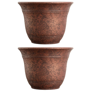Listo SRA13001P05 13-Inch Round Plastic Sierra Planter, Rustic Redstone (2 Pack)