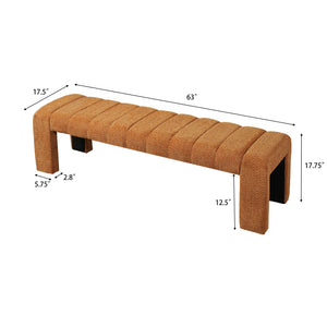 63-Inch Modern Minimalist Multi-Functional Boucle Bench in Orange
