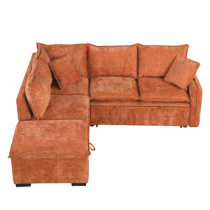 Convertible Sofa Bed Sectional Sofa Sleeper L-Shaped Sofa With A Storage Ottoman, Two Pillows, Two Power Sockets And Two USB Ports For Living Room