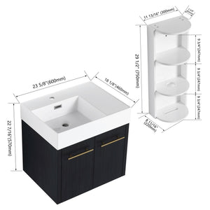 Modern Wall Mounted Bathroom Vanity with Resin Sink and Storage Rack