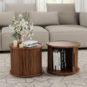 4-Piece Round Coffee Table Set with Sliding Door Storage