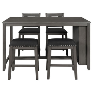 5 Pieces Counter Height Rustic Farmhouse Dining Room Wooden Bar Table Set With 2 Stools And 2 Chairs