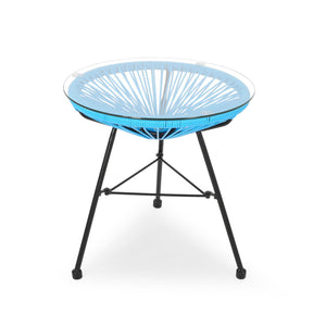 Nusa Modern Rattan Side Table With Tempered Glass Top