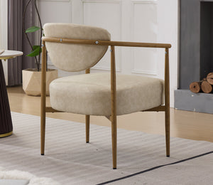 Beige PU Leather Dining Room Chair with Metal Frame