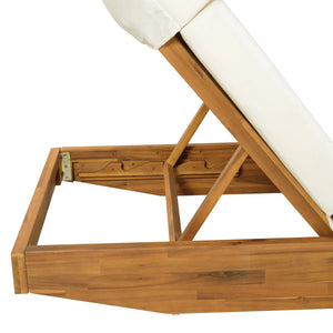 Modern Acacia Wood Outdoor Chaise Lounge with Beige Cushion