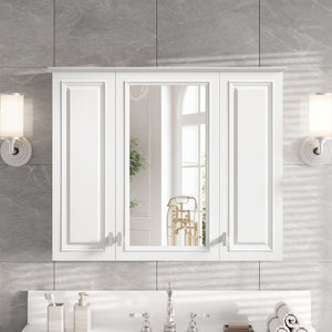 Wall Mounted Mirror Cabinet With 5 Adjustable Shelves, Rectangular Storage For Bathroom - White