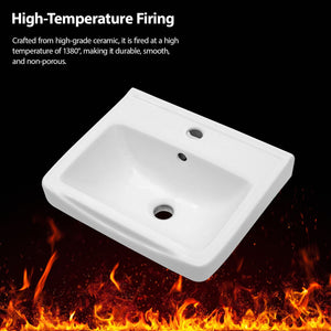 Wall Mounted Bathroom Sink With Towel Bar & Overflow - White / Black