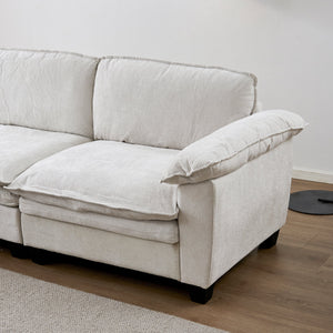 Living Room Furniture Sofa Luxury Couch Four Seater with Two Ottomans Soft Chenille Upholstered U Shape Sofa