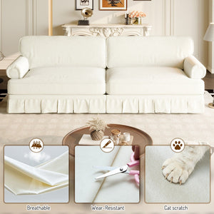 Luxuriously Comfortable Cloud Couch With Elegant Rolled Arms & Pleated Skirt Design