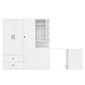 Multifunctional Wardrobe with 2 Doors and Convertible Desk