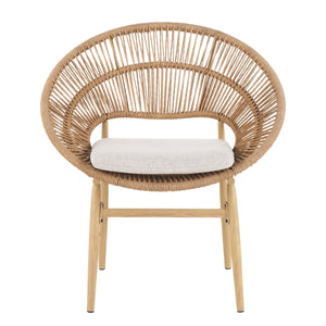 Cyril Outdoor Wicker Papasan Style Dining Chair with Teak Finished Legs - Set of 2