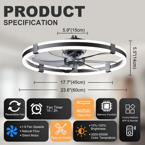 23.6'' LED Ceiling Fan Light with Remote and DC Motor