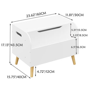 Toy Box With Front Bookshelf, Flip Top Lid, Safety Hinge For Kids Room Organization - White