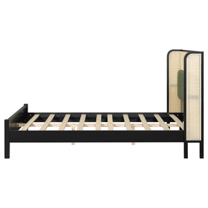 Queen Size Bed Frame with Plush Green Upholstered Headboard