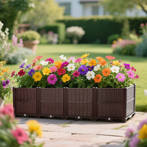 Indoor / Outdoor Rectangular Plastic Planting Box Kit For Vegetables, Herbs, Flowers & Succulents, Coffee, Polypropylene, 62.80" - Coffee