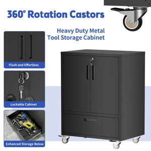 Mobile Tool Cart With Lockable Casters, Heavy-Duty Storage Organizer - Black