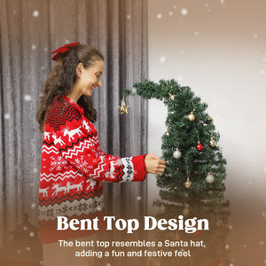 5 Ft Prelit Bent Top Christmas Tree with 300 LEDs and Metal Stand
